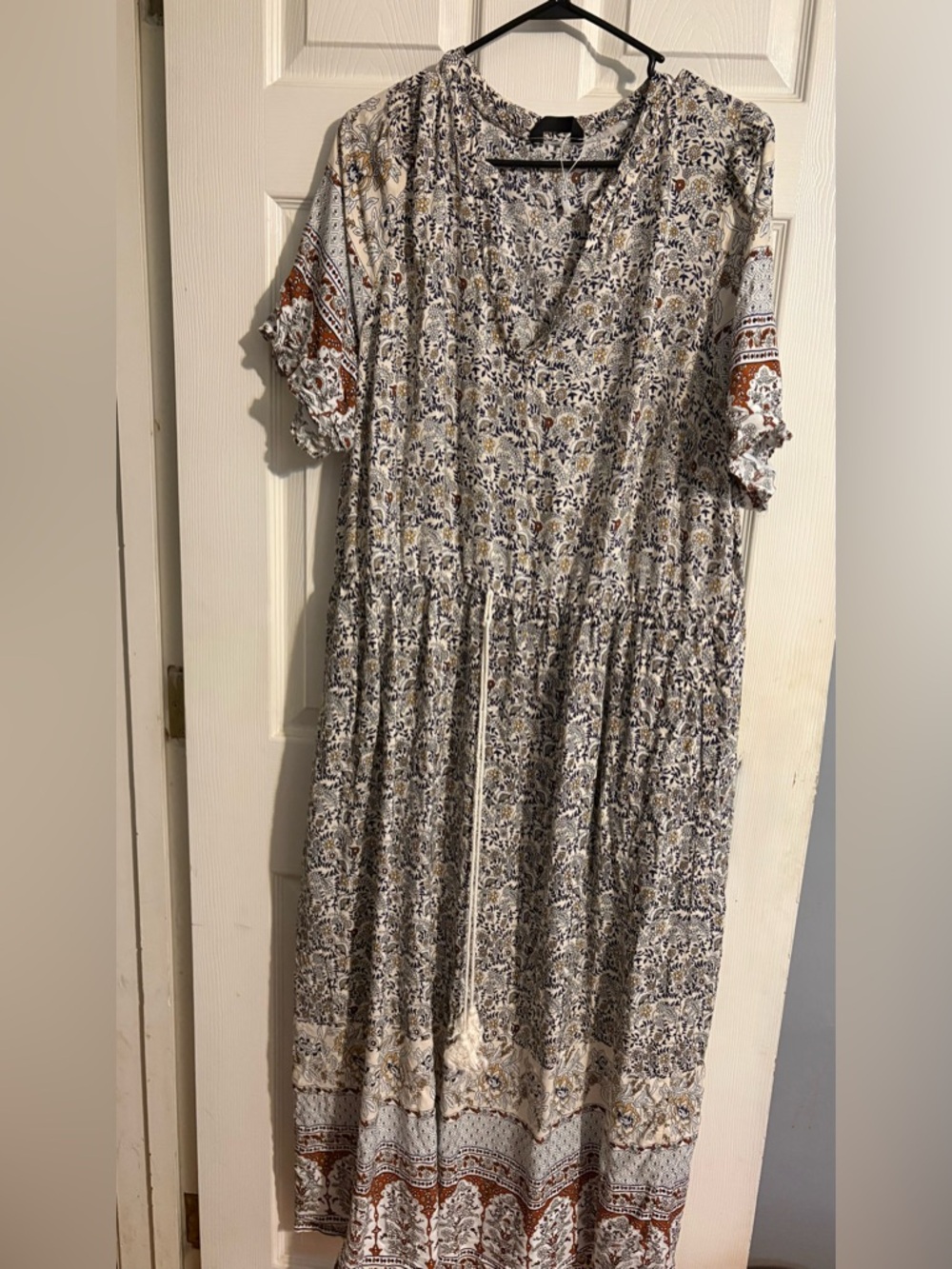 BloomChic Cream Maxi Dress with Rust and Navy Floral Print